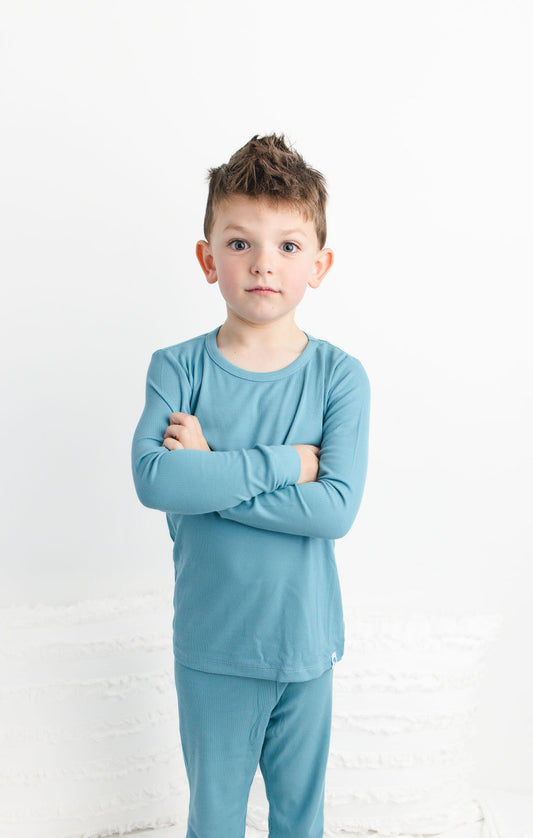Pacific (Blue) Ribbed Long Sleeve PJ's