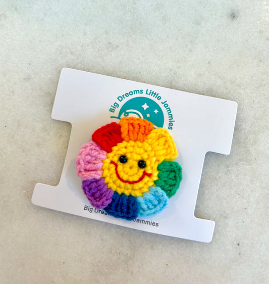 Crochet Rainbow Sunflower Hair Clip