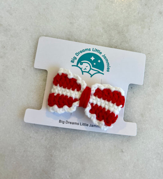 Crochet Red Bow Hair Clips
